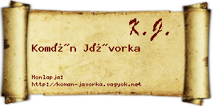 Komán Jávorka névjegykártya